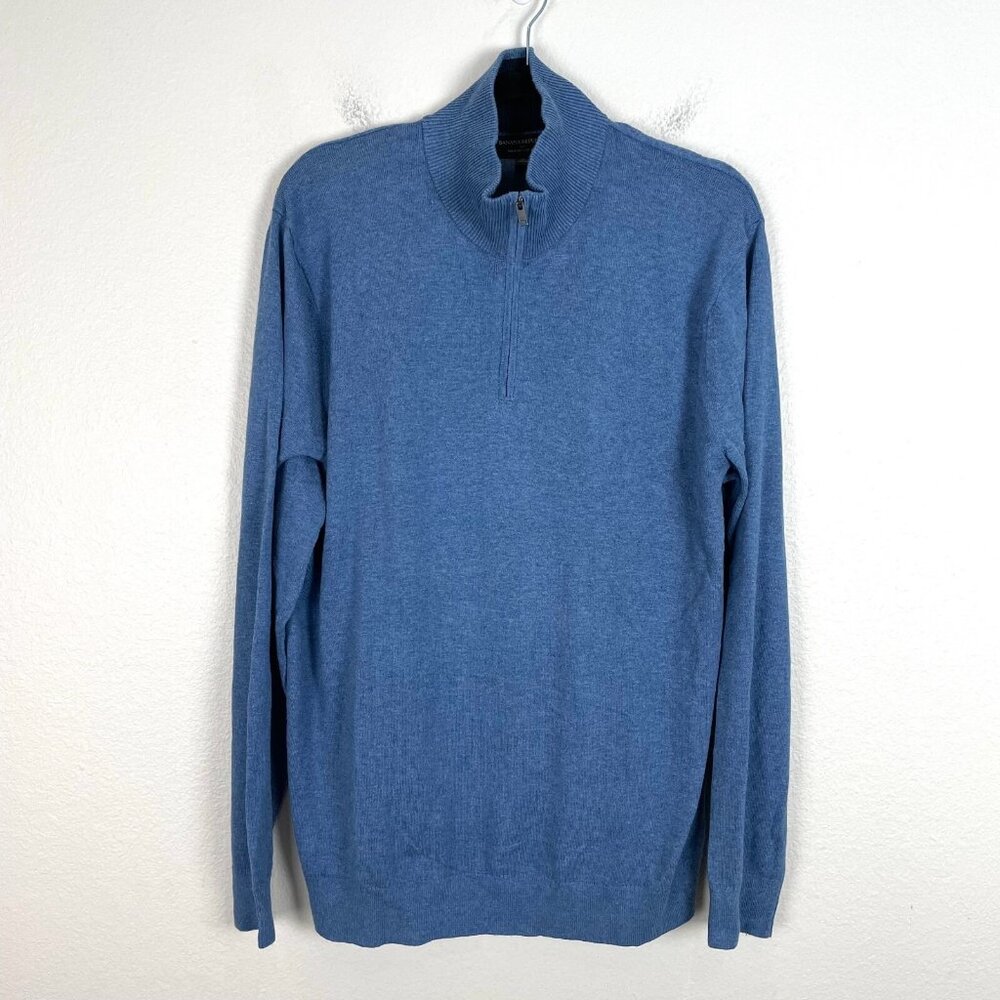 Banana Republic Mens XL Premium Luxe Yarn Blue Quarter Zip Pullover Sweater Knit